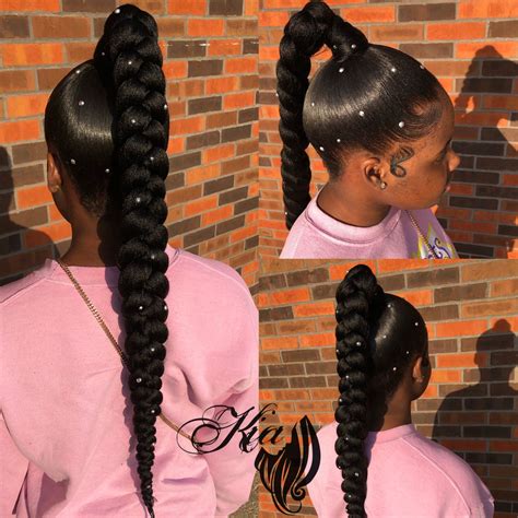 sleek ponytail with braiding hair|ponytail extension with braiding hair.